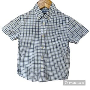 E-Land Kids Short Sleeve Plaid Button Down Shirt | Blue Green | 100% Cotton EUC